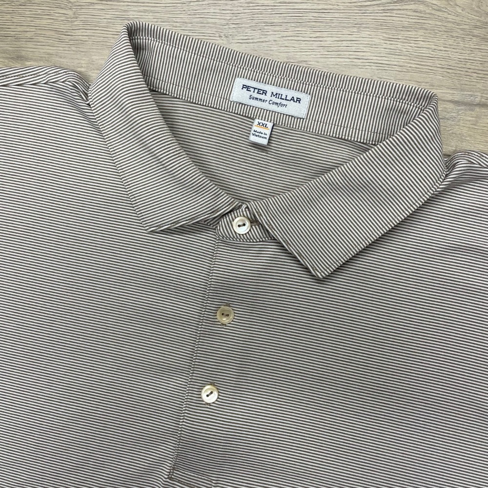 Peter Millar Polo Shirt Mens XXL Grey Striped Summer Comfort MF25EK11S